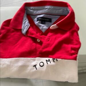 Tommy Hilfiger Red and White Polo Shirt
